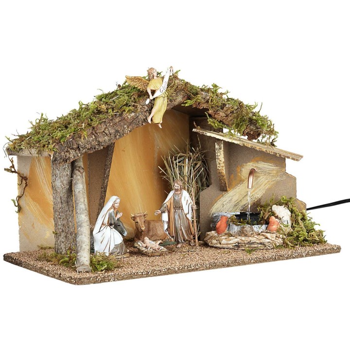 Capanna completa di natività con fontana funzionante cm
