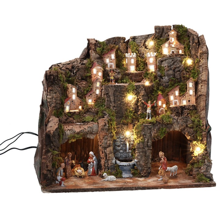 Presepe completo di statue luci e fontana funzionante completo