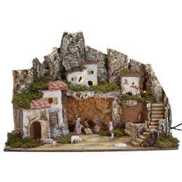 Nativity scene with lights and working fountain complete with figurines cm