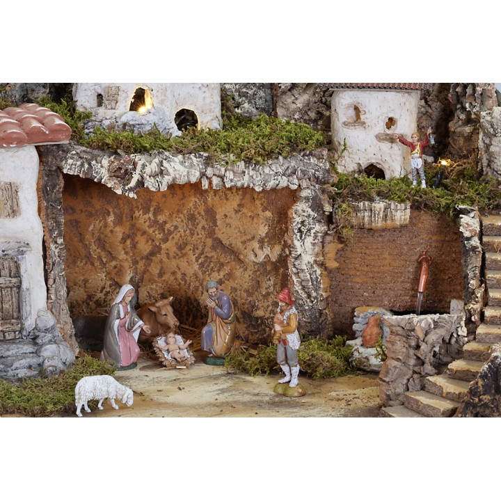 Nacimiento con luces y fuente funcionando completo con figuritas cm