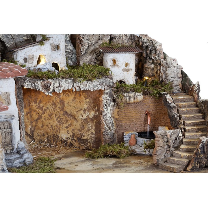 Presepe con luci e fontana funzionante cm 62x50x45 h