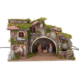 Nativity scene with movement, lights, working fountain and statues cm
