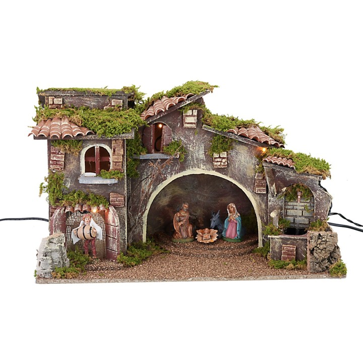 Presepe con movimento, luci, fontana funzionante e statue cm