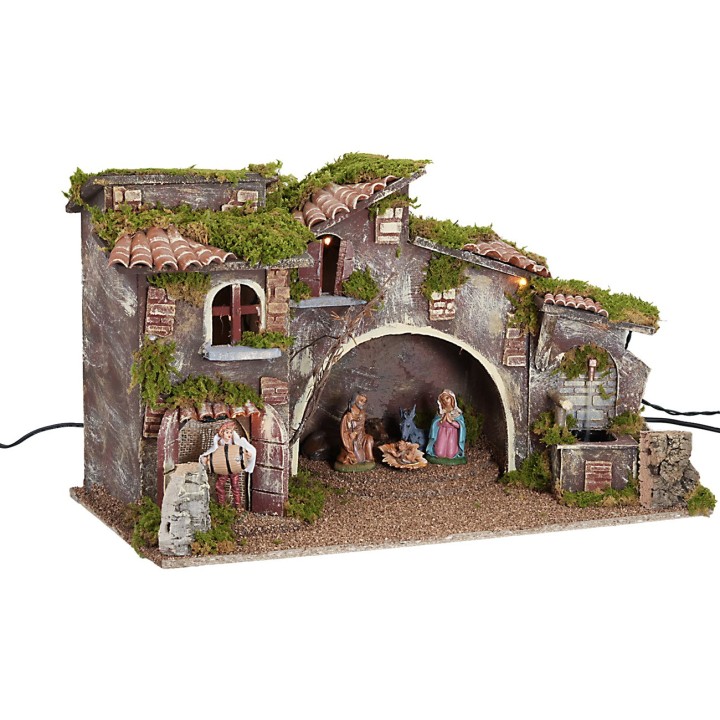 Presepe con movimento, luci, fontana funzionante e statue cm