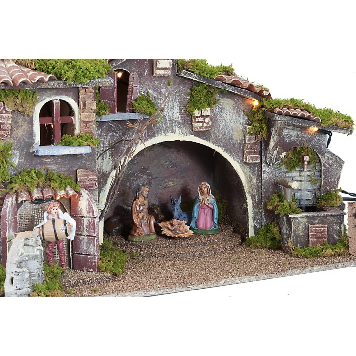 Presepe con movimento, luci, fontana funzionante e statue cm