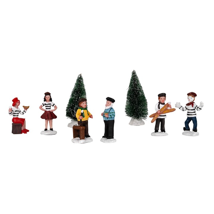 Set statuine per villaggio Natalizio e pini 8 pz