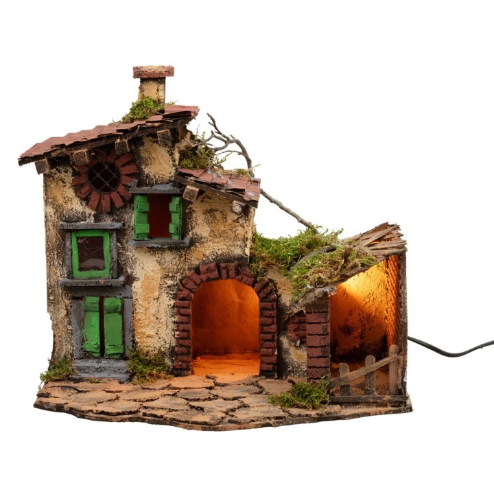 Casa con stalla illuminata cm 36x29x31 h