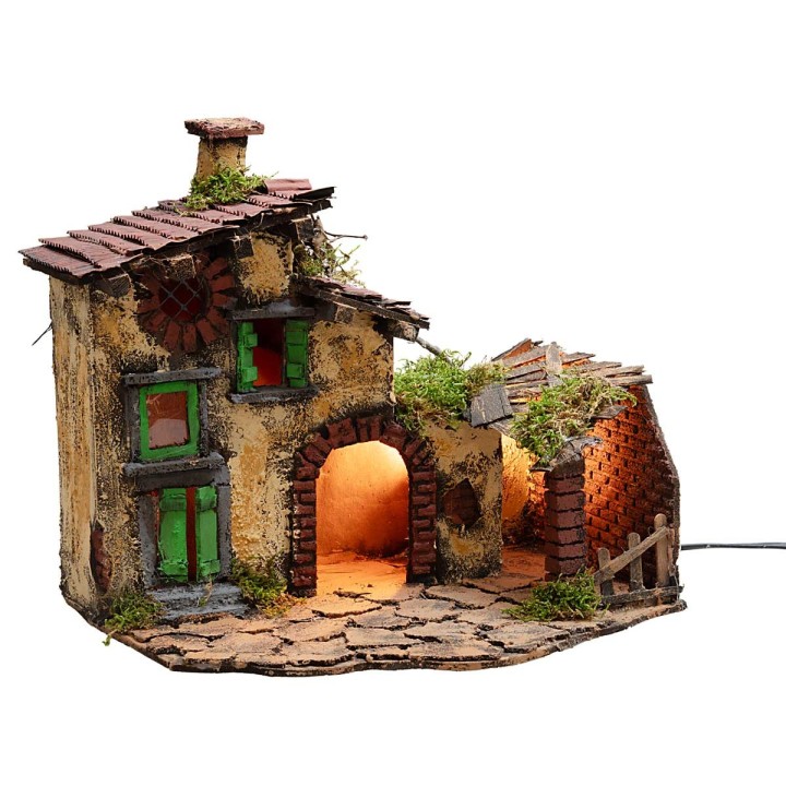 Casa con stalla illuminata cm 36x29x31 h