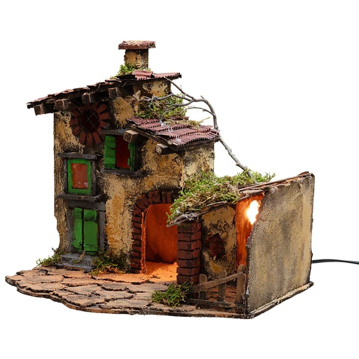 Casa con stalla illuminata cm 36x29x31 h