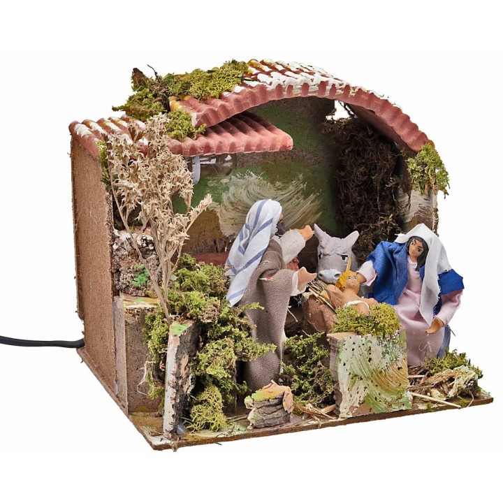 Cabaña con Natividad en movimiento y luz 23x18x29 h