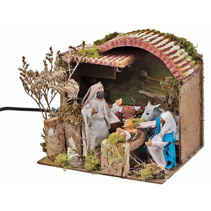 Hut with Nativity in motion and light 23x18x29 h