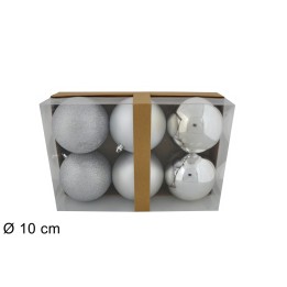 Juego 6 bolas plata ø 10 cm para árbol de Navidad