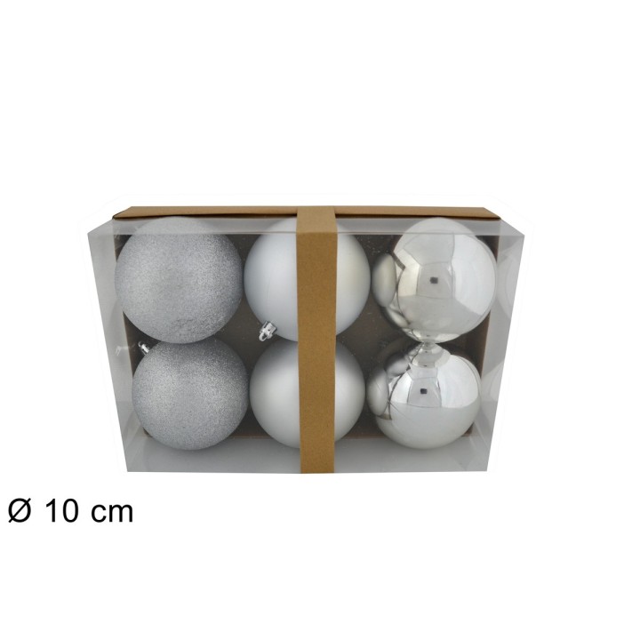 Set 6 palline argento ø 10 cm per albero di Natale