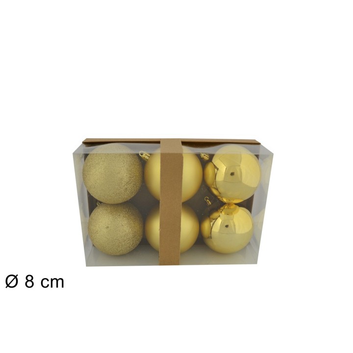 Set of 6 gold balls ø 8 cm for Christmas tree