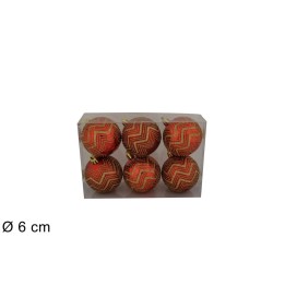 Set 6 palline rosse con glitter oro ø 6 cm per albero di Natale