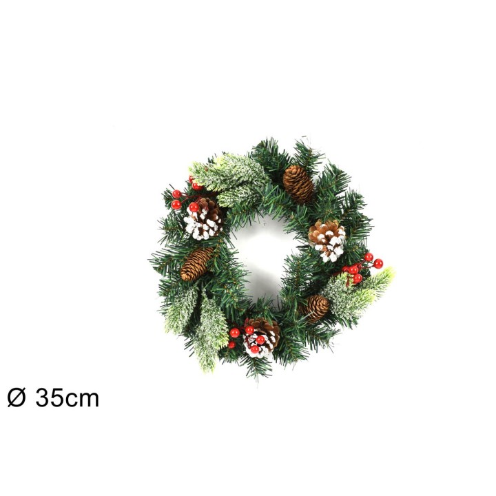 Ghirlanda tonda con pigne e bacche Ø 35 cm