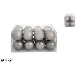 Set of 16 silver balls ø 8 cm for Christmas tree