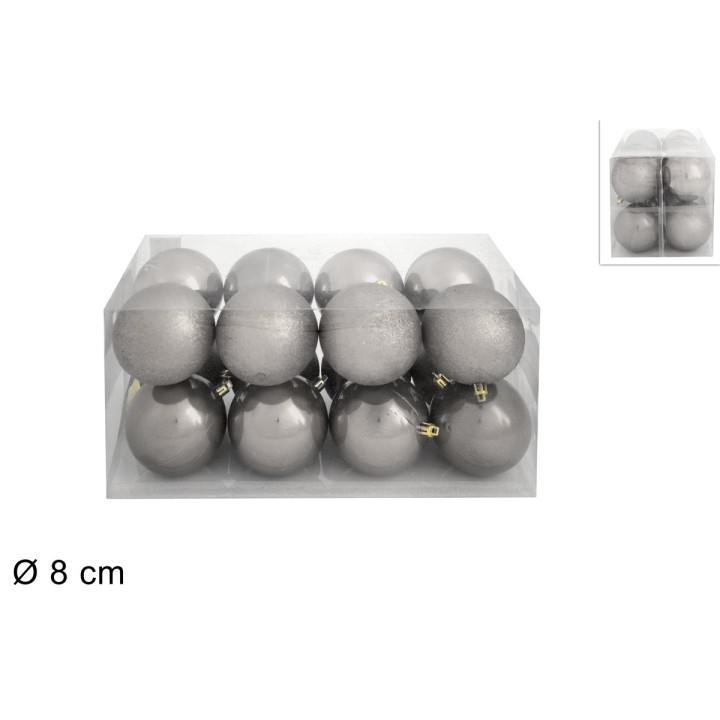 Juego 16 bolitas plata ø 8 cm para árbol de Navidad