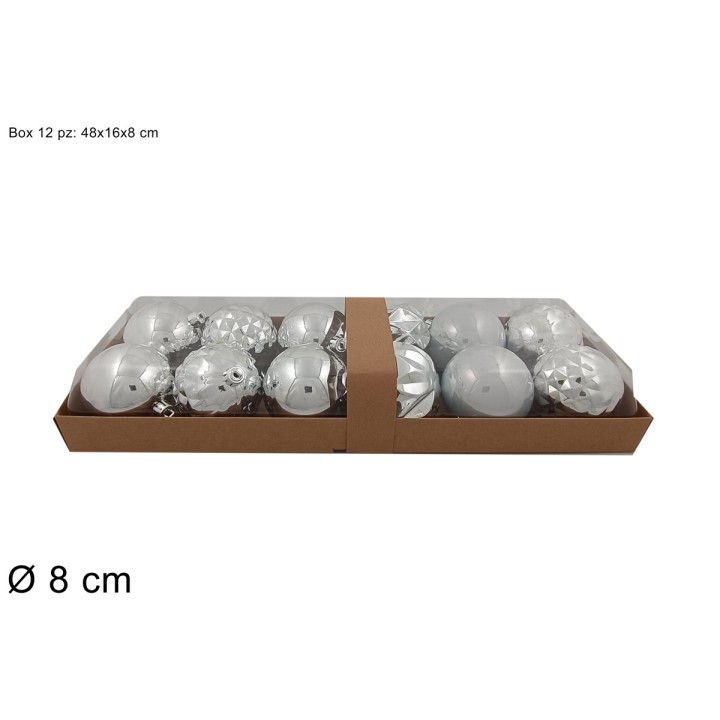 Set 12 palline argento ø 8 cm per albero di Natale
