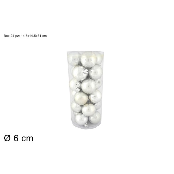 Set 24 palline argento ø 6 cm per albero di Natale