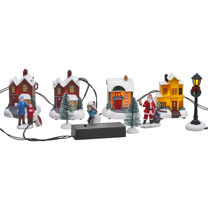 Houses and functional lamppost with batteries for Christmas