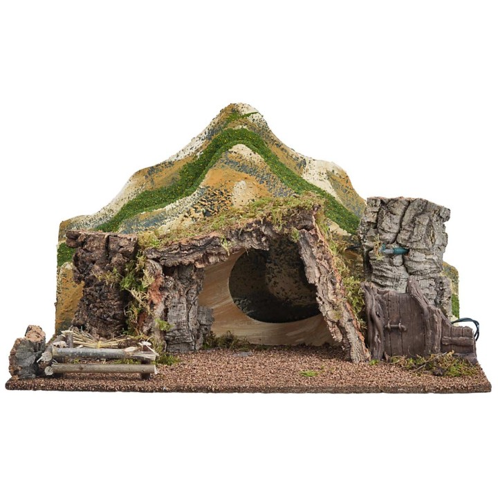 Cabaña iluminada con montañas cm 57x34x33 h