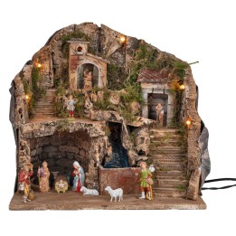 Illuminated nativity scene complete with waterfall and statues cm 39x30x39h