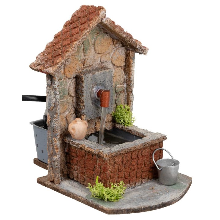 Functioning rustic-style fountain with sloping roof cm