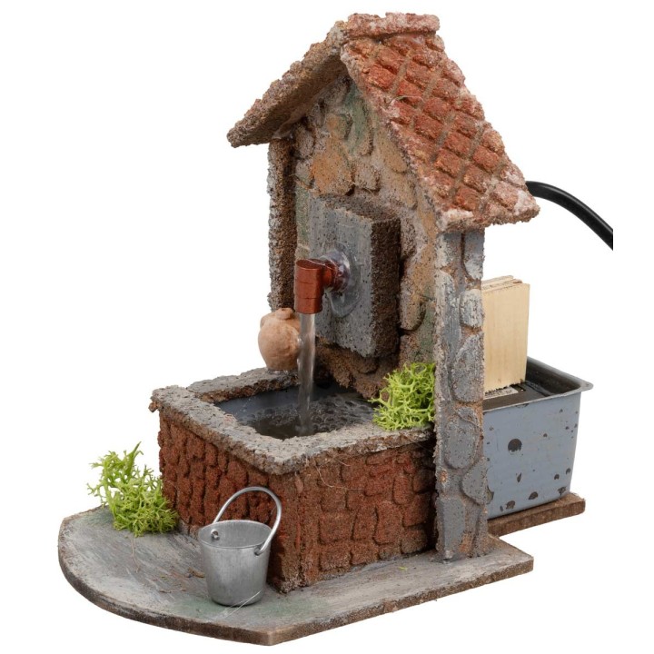 Functioning rustic-style fountain with sloping roof cm