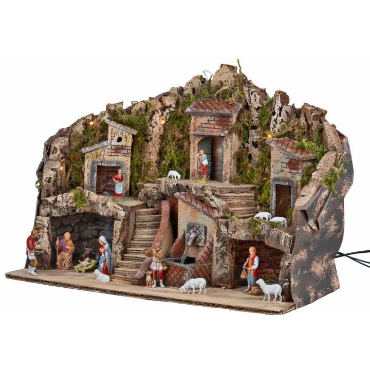 Nativity scene with lights and working fountain complete with Landi statues