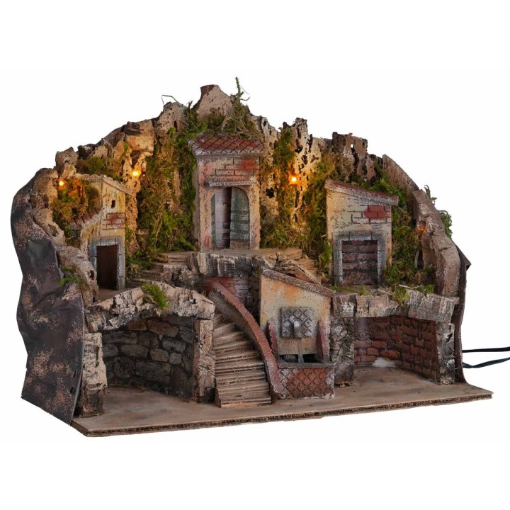 Illuminated nativity scene with fountain 50x25x35 cm