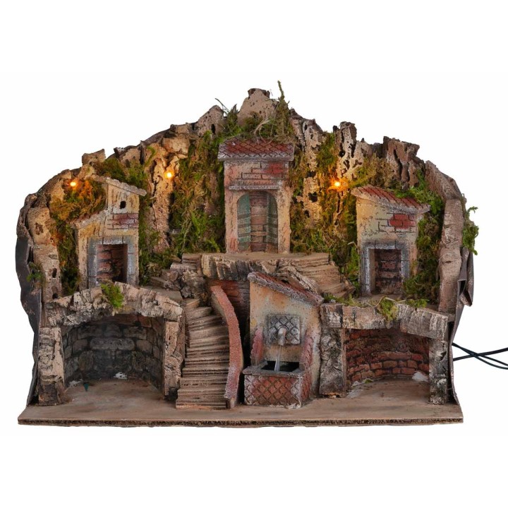Illuminated nativity scene with fountain 50x25x35 cm