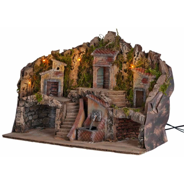 Illuminated nativity scene with fountain 50x25x35 cm