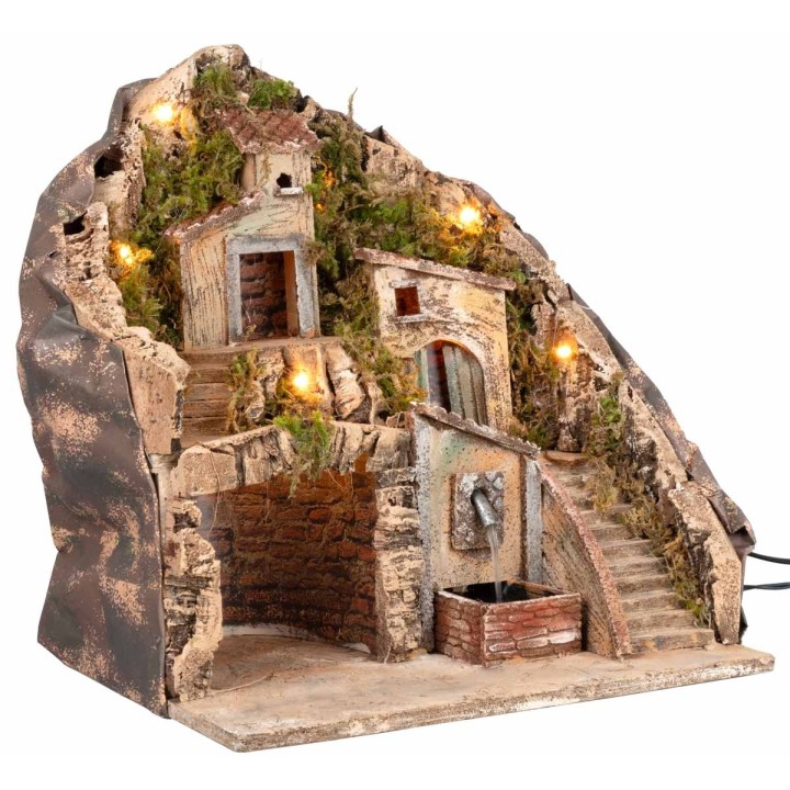 Presepe illuminato con fontana 34x27x38h