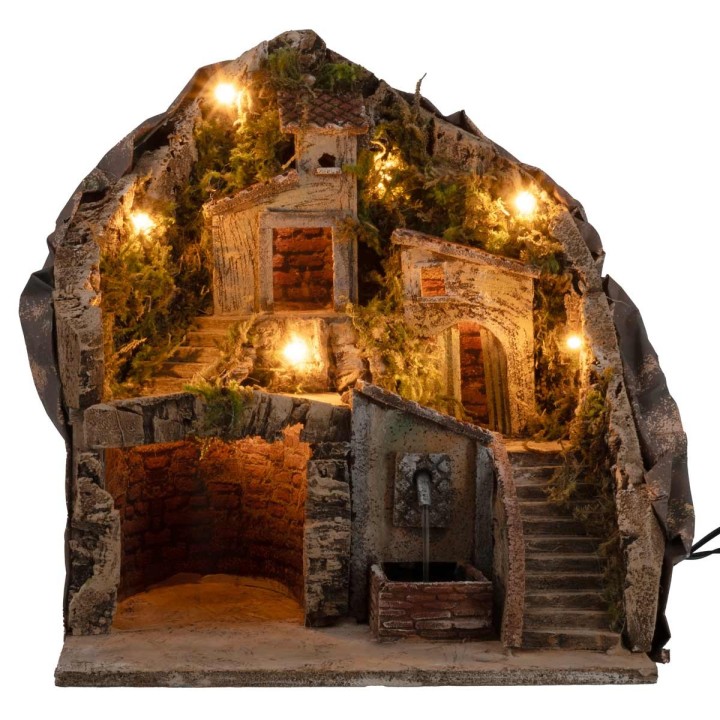 Presepe illuminato con fontana 34x27x38h