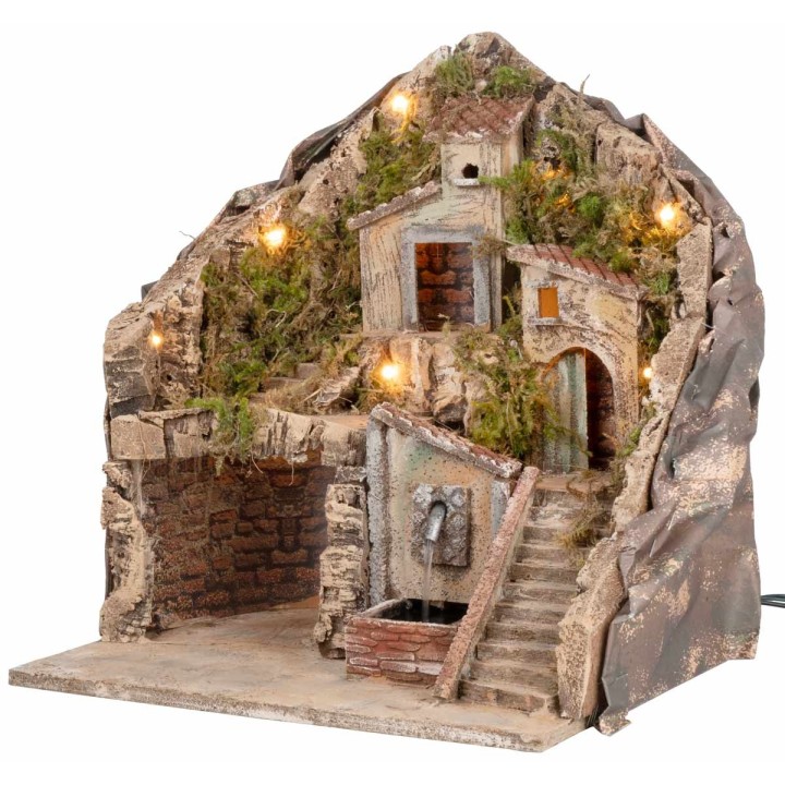 Presepe illuminato con fontana 34x27x38h