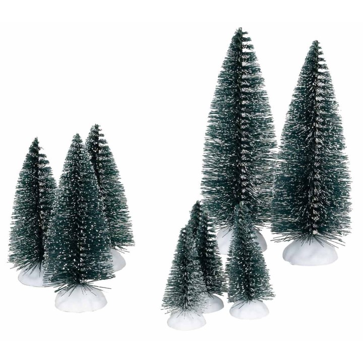 Set of 9 snow-effect pines from 4.5 to 22.5 cm