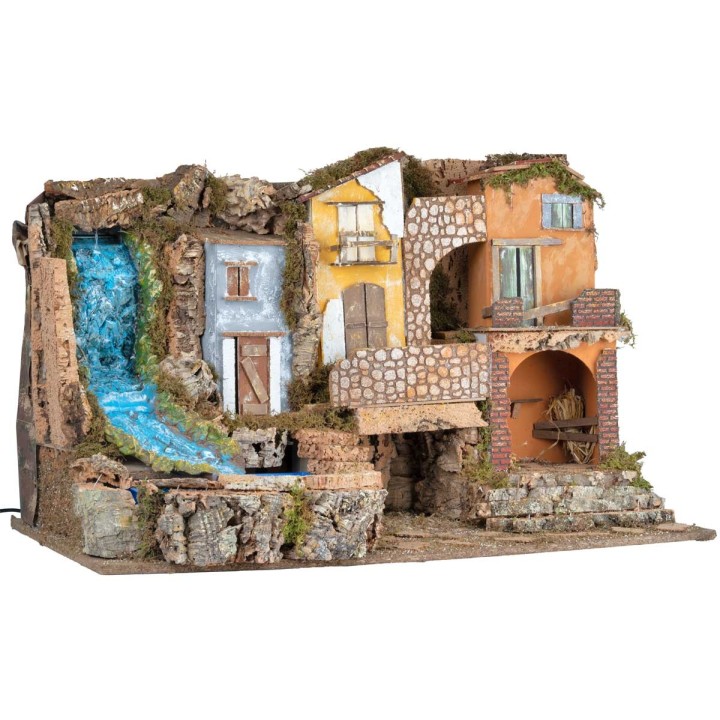 Presepe con luci e cascata 80x50x52