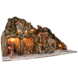 Presepe illuminato con forno e piccola cascata 81x40x46h