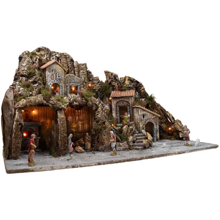 Presepe illuminato con forno e piccola cascata 81x40x46h