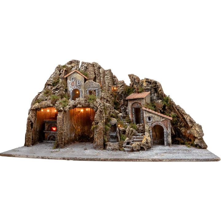 Presepe illuminato con forno e piccola cascata 81x40x46h