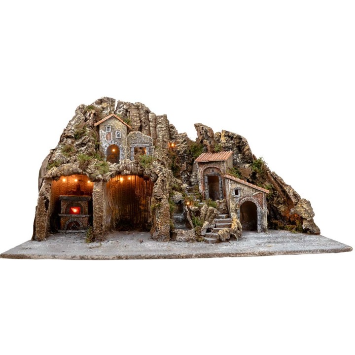Presepe illuminato con forno e piccola cascata 81x40x46h
