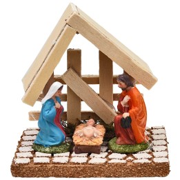 Natività con capanna legno chiaro cm 10x8x9,5 h