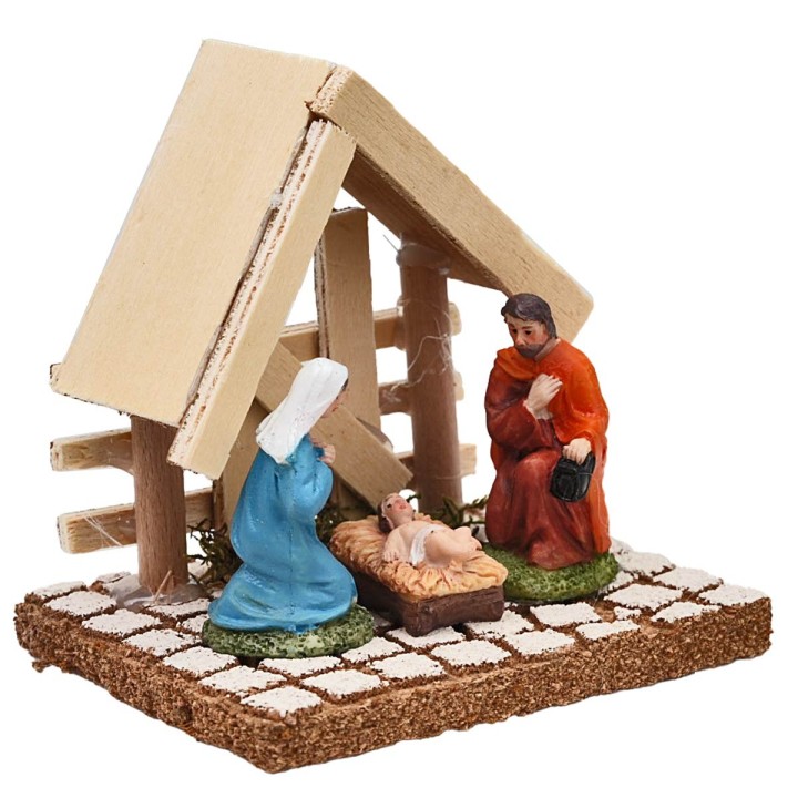 Nativity with light wood stable cm 10x8x9.5 h