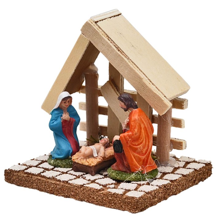 Natività con capanna legno chiaro cm 10x8x9,5 h