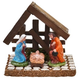 Natividad con cabaña de madera oscura 10x8x9,5h
