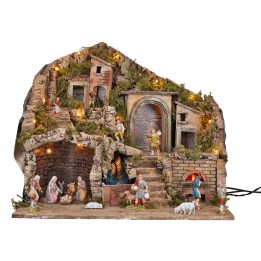 Presepe illuminato con forno e cascata funzionanti 53x35x47h