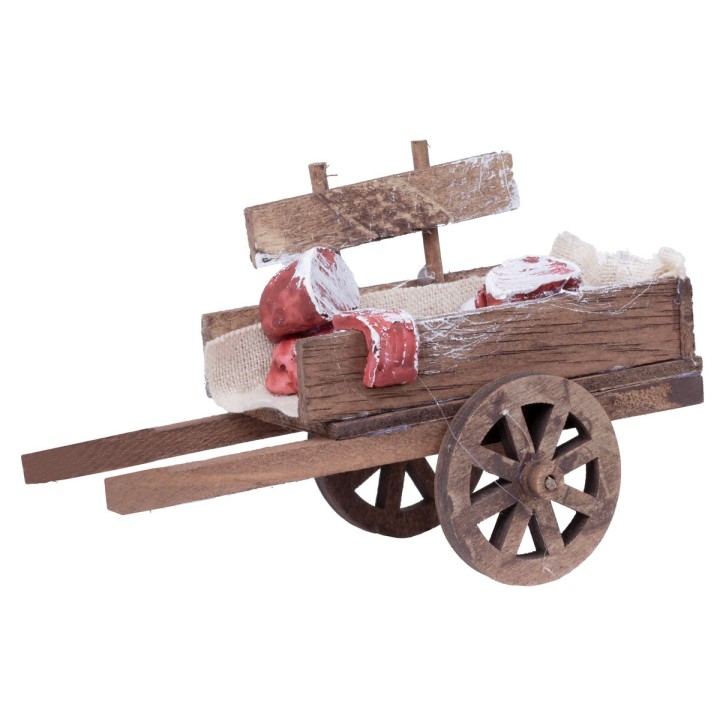 Wooden cart with cured meats and meat