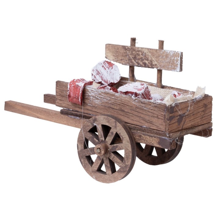 Wooden cart with cured meats and meat