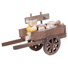 Carreta de madera con quesos y pan